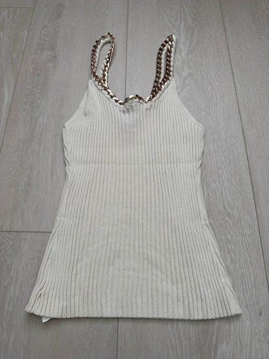 Cream Ribbed Tank with Gold Chain Accent - Picture 6 of 6